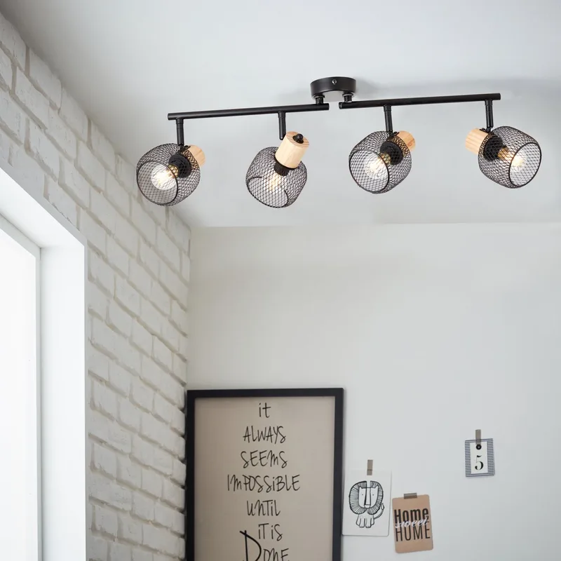 spotbuis 4 lampen, 74 cm, E14, draaibaar, metaal/hout, zwart/bruin från Brilliant i Svart – produktbild