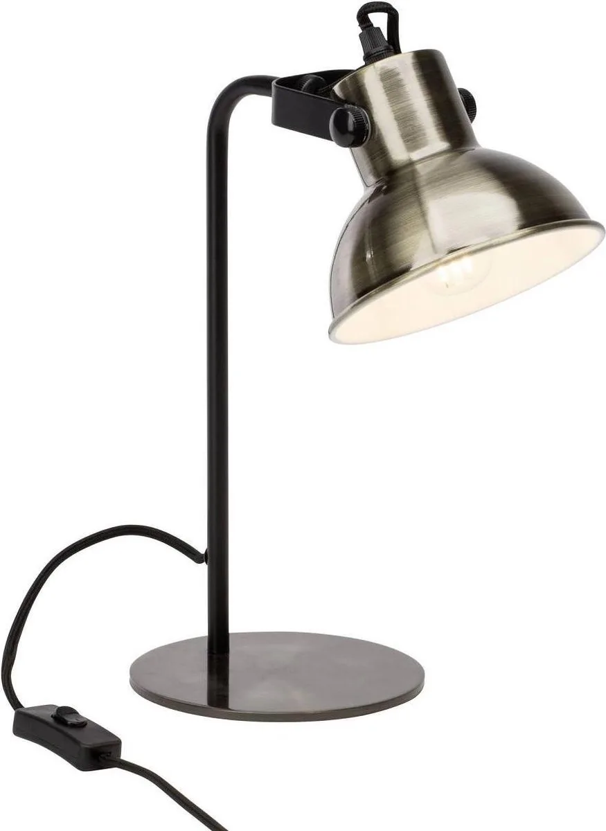 Tafellamp antiek bedlampje draaibare bureaulamp zwart metaal, 1x E14 fitting, H 33,5 cm de Brilliant en Laiton – photo produit