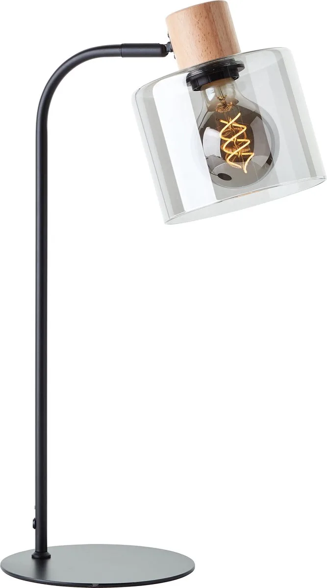 Tafellamp Weald zwart met hout - 94707/93 von Brilliant in Schwarz, Rook, Hout – Produktfoto