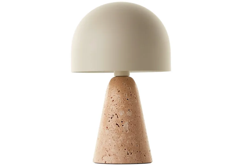Tischleuchte Nalam, ohne Leuchtmittel, mit Travertinfuß und Metallschirm, E14, 31 x 20 cm, beige de Brilliant en Beige, Gris – photo produit