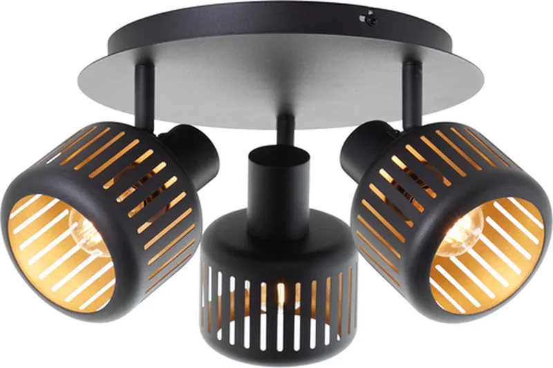 Tyas - Plafondspot - E14 max 3x28W - Zwart/Goudkleurig de Brilliant en Or – photo produit