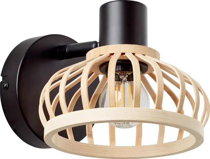 wandspot Norah hout/zwart, metaal/bamboe, 1x D45, E14, 28 W de Brilliant en Zwart Bruin – photo produit