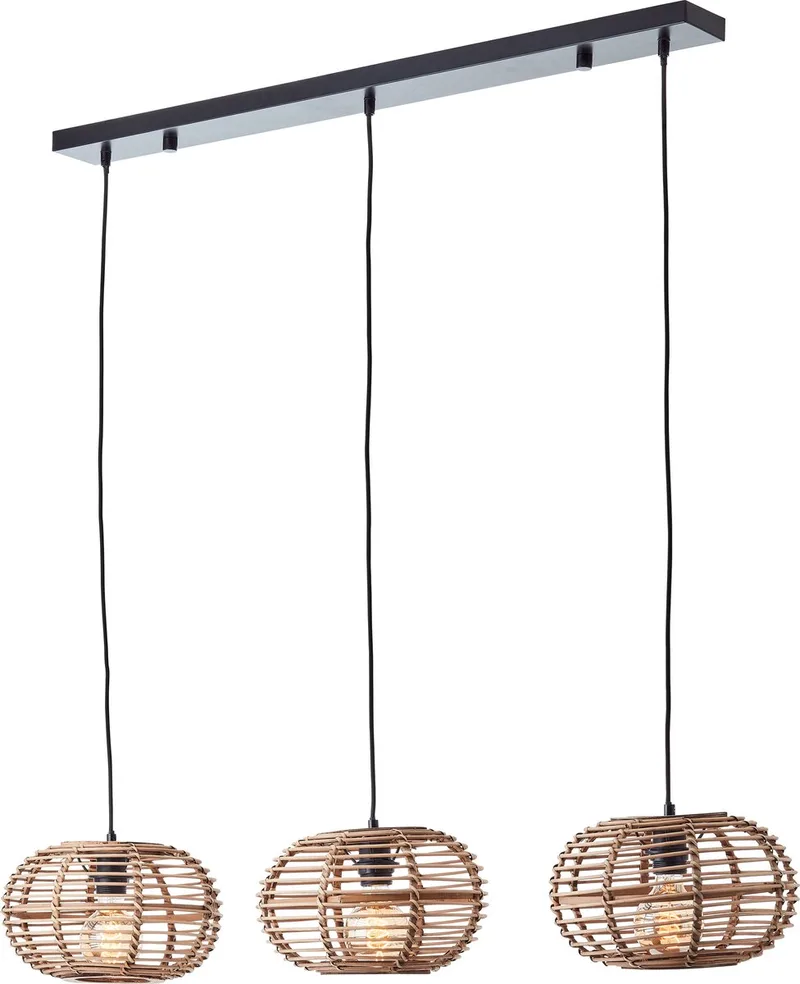 Woodball - Hanglamp - Balk - E27 max 3x60W - Zwart/Rotan fra Brilliant i Mat zwart, Natur – produktbillede