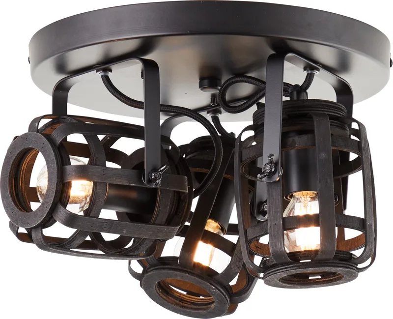 Woodrow Plafondlamp 3-Lichts – Zwart/Donker Hout – Verstelbare Spots – E14 de Brilliant en Noir – photo produit