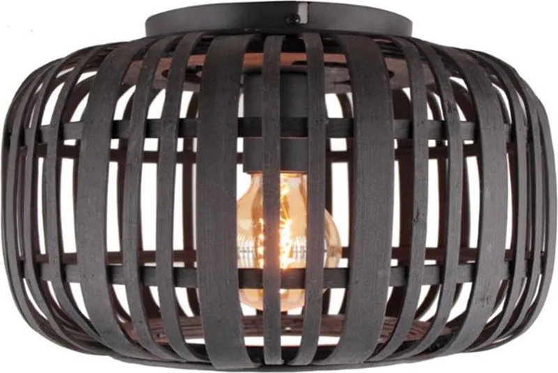Woodrow - Plafondlamp - E27 max 1x40W - Zwart/Hout från Brilliant i Svart – produktbild