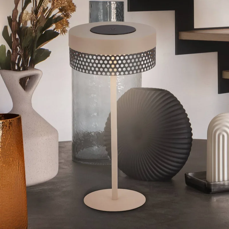Accu-tafellamp Booha, beige, metaal, IP44, dimbaar by Briloner in Beige, Black – product photo