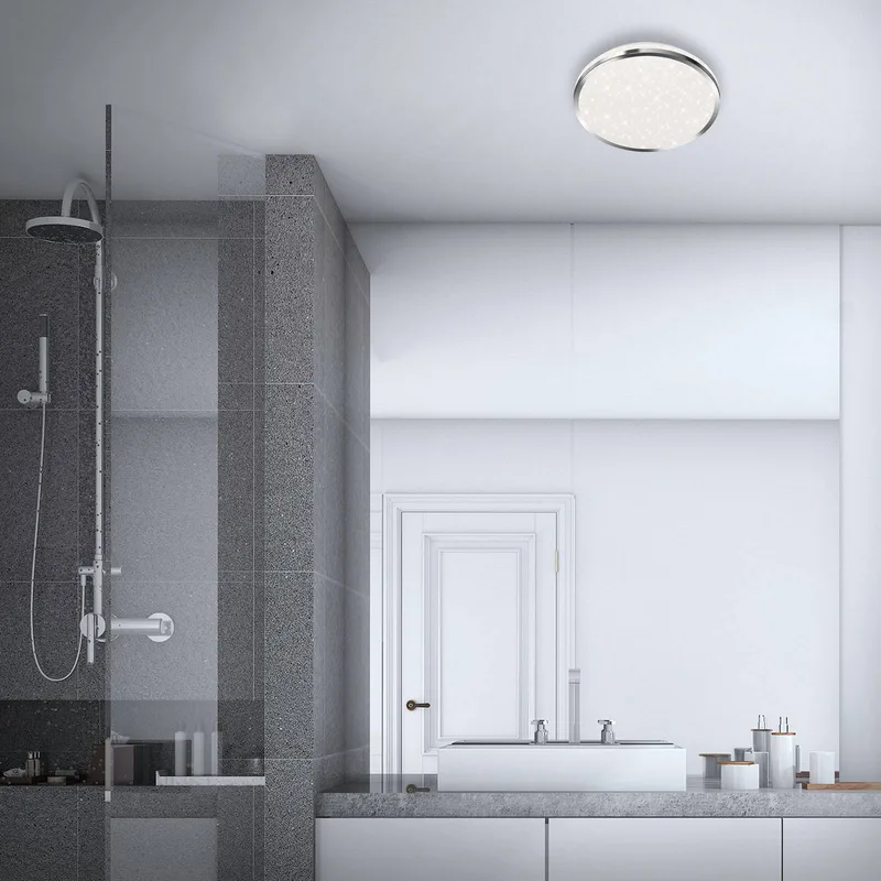 Acorus LED plafondlamp, IP44, sterdecor, Ø 28 cm de Briloner en Blanc, Mat chroom – photo produit