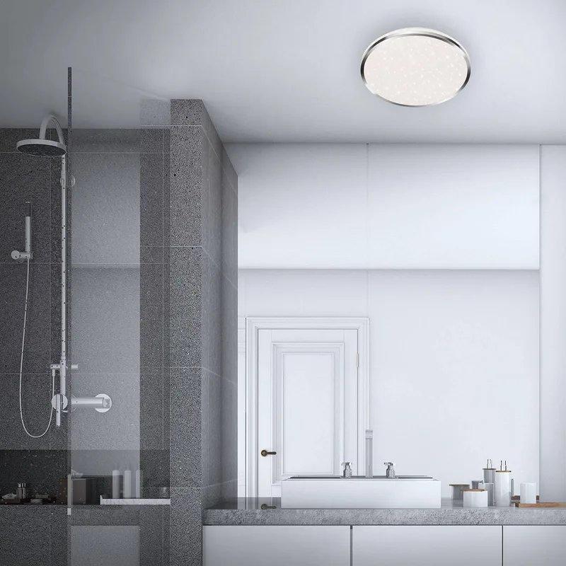 Acorus LED plafondlamp, IP44, sterdecor, Ø 33 cm de Briloner en Blanc, Mat chroom – photo produit