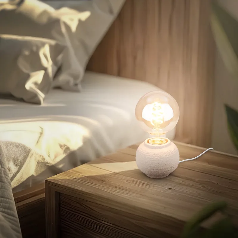 Amba - Tafellamp slaapkamer - met stoffen kap & keramiek voet - bedlamp - tafellampje - Ø10cm x 8cm de Briloner en Beige – photo produit