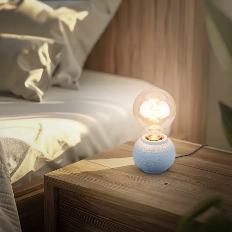 Amba - Tafellamp slaapkamer - met stoffen kap & keramiek voet - bedlamp - tafellampje - Ø10cm x 8cm von Briloner in Grau – Produktfoto