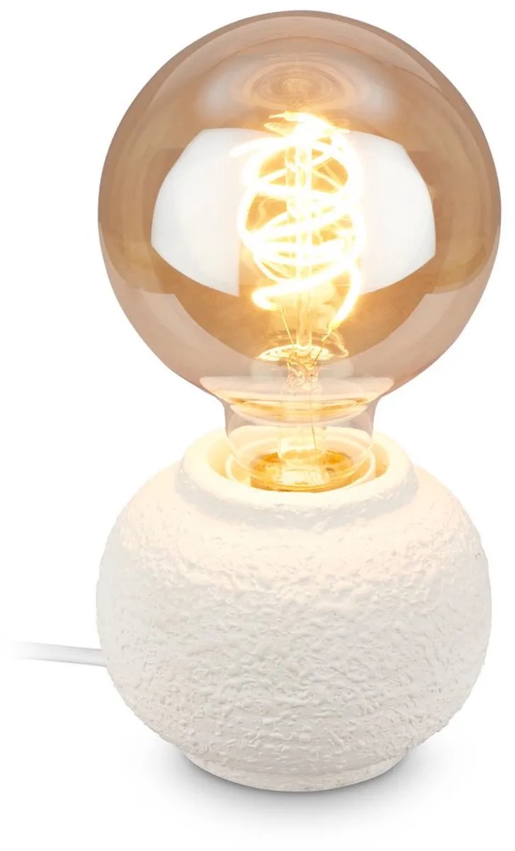 Amba - Tafellamp slaapkamer - met stoffen kap & keramiek voet - bedlamp - tafellampje - Ø10cm x 8cm van Briloner in Wit – productfoto