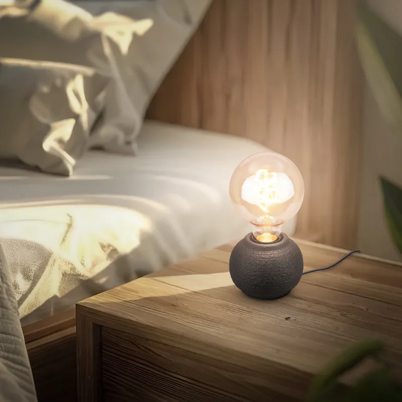Amba - Tafellamp slaapkamer - met stoffen kap & keramiek voet - bedlamp - tafellampje - Ø10cm x 8cm från Briloner i Svart – produktbild