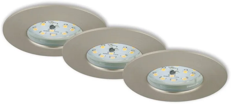 ATTACH DIM - inbouwspots set van 3 - dimbaar -3 x LED / 5,5W 470lm - IP44 (lichtkleur: warm wit - inbouwdiepte: 30mm - inbouwmaat: 60mm - product: Ø75mm - mat nikkel de Briloner en Nikkel (mat) – photo produit