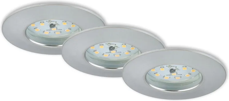 ATTACH ONE - inbouwspots set van 3 - IP44 (badkamer) - 3 x LED / 5W 400lm - lichtkleur: warm wit - inbouwdiepte: 30mm - inbouwmaat: 60mm - product: Ø75mm - aluminiumkleurig de Briloner en Aluminium – photo produit
