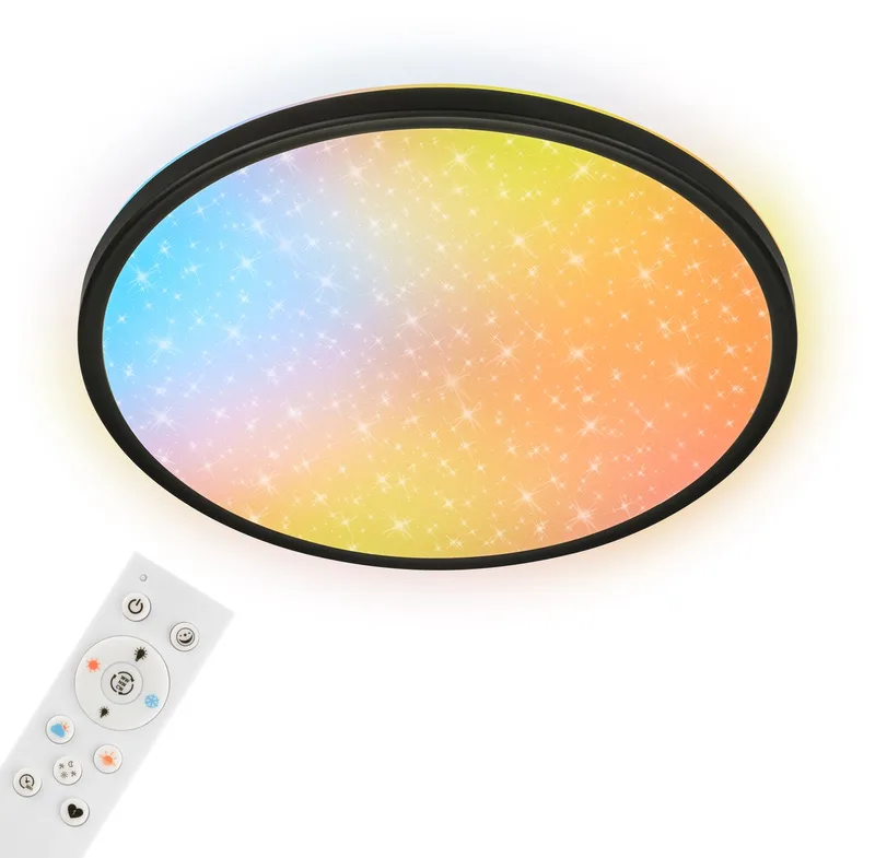 AuraGlow - Plafondlamp met sterrenhemel - plafonniere dimbaar - neutral wit licht - met kleuren en kleurmodi - Ø37.5cm de Briloner en Noir – photo produit