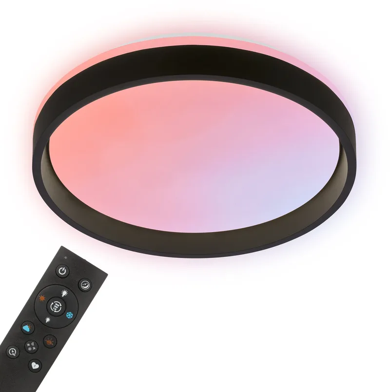 Auri - Dimbaar Plafondlamp - met backlight - woonkamer lamp - met kleurwisseling en afstandsbediening - Ø38cm fra Briloner i Sort – produktbillede