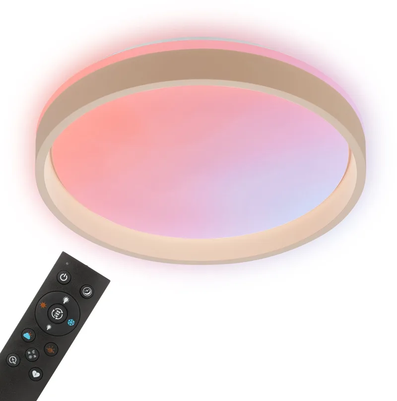 Auri - Dimbaar Plafondlamp - met backlight - woonkamer lamp - met kleurwisseling en afstandsbediening - Ø38cm by Briloner in Beige – product photo