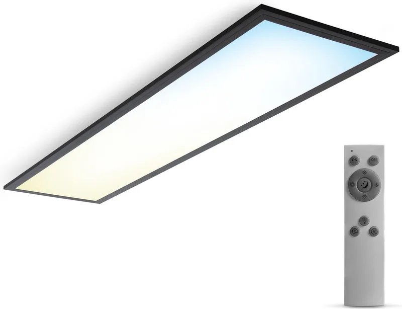 B.K.Licht - Dimbaar Plafondlamp - led paneel zwart - 25x100 cm - met afstandsbediening - ultraplat plafonniere - CCT - 3.000 tot 6.500 Kelvin - 2.200Lm - 24W van Briloner in Zwart met CCT – productfoto