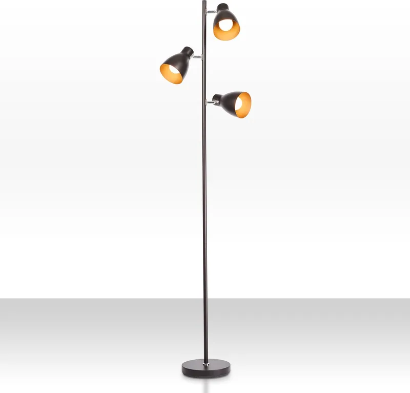 B.K.LICHT - Industriële Vloerlamp - gouden staande lamp - draaibar - met E27 fitting - h.: 166cm de Briloner en Noir – photo produit