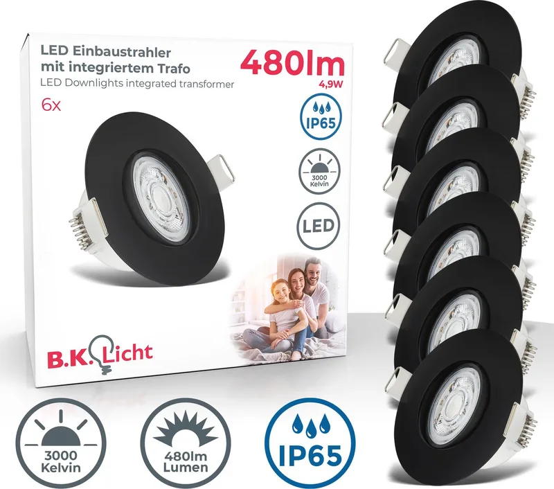 B.K.Licht - LED Badkamer Inbouwspots - set van 6 - badkamerverlichting - IP65 - kantelbaar - 9 x 4,2 cm (DxH) van Briloner in Zwart – productfoto