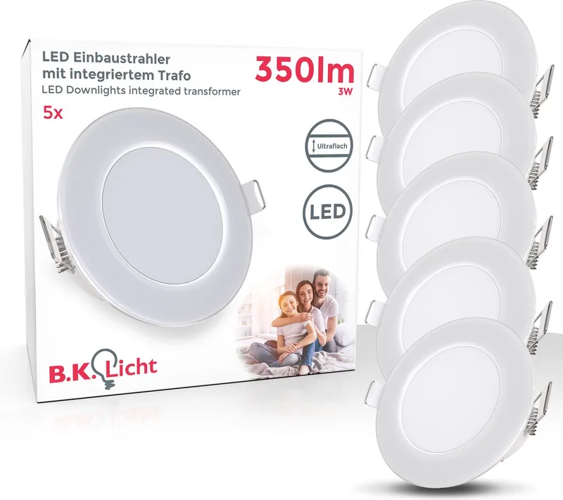 B.K.LICHT - LED Inbouwspots - set van 5 - badkamerverlichting - spots - IP65 - 4.000K neutraal licht - 350Lm - 3W - Ø8,6 cm by Briloner in White – product photo