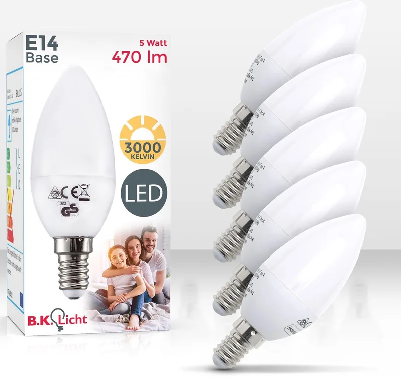 B.K.Licht - LED Lichtbron - set van 5 - met E14 - 5W LED - 3.000K warm wit licht - lampjes - LED lampen - gloeilampen - reflectorlamp från Briloner – produktbild