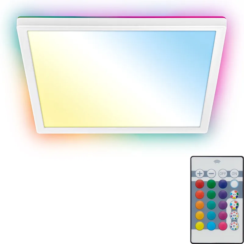 B.K.LICHT - LED Plafondlamp - met afstandsbediening - met RGBIC - plafonniére met achtergrondverlichting - CCT - dimbaar - 29x29x3 cm - wit de Briloner en Blanc – photo produit