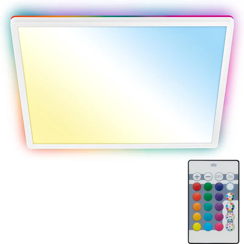 B.K.LICHT - LED Plafondlamp - met afstandsbediening - met RGBIC - plafonniére met achtergrondverlichting - CCT - dimbaar - 42x42x3 cm by Briloner in White – product photo