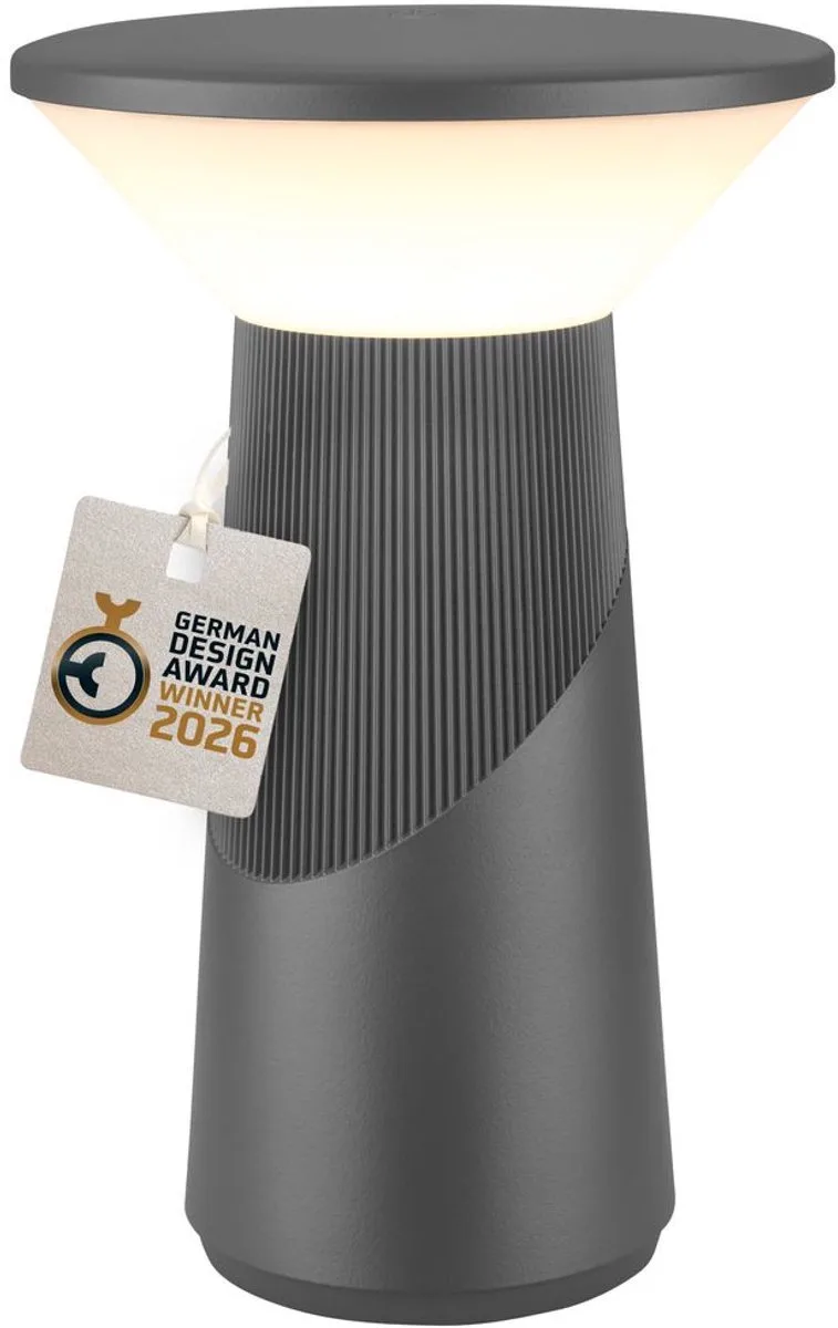 B.K.Licht Pilia - Oplaadbare Tafellamp - snoerloze lamp - dimbaar - met batterij - usb-c - Ø15 x 24cm - zwart de Briloner en Anthracite – photo produit