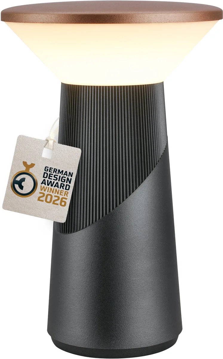 B.K.Licht Pilia - Tafellamp oplaadbaar - snoerloze lamp - dimbaar - met batterij - usb-c - Ø15 x 24cm - antraciet & grijs van Briloner in Zwart – productfoto