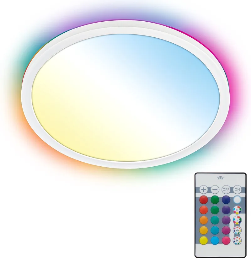 B.K.LICHT - RGBIC LED Plafonniére - met afstandsbediening - plafonlamp met achtergrondverlichting - CCT - dimbaar - Ø29 cm - wit de Briloner en Blanc – photo produit