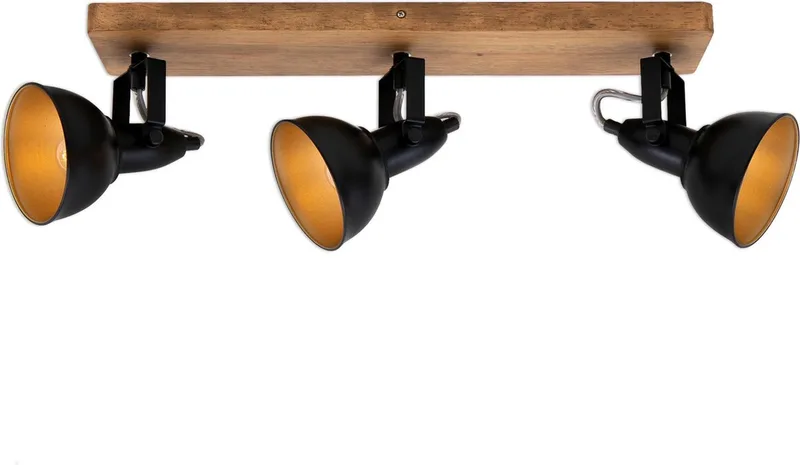 Barnim - Opbouwspot - plafondlamp met spots - houten plafondspots - hout en metaal - zwar en goud de Briloner en Noir – photo produit