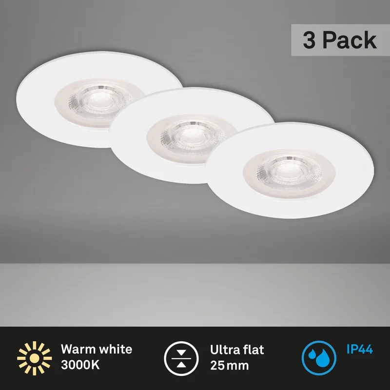 Briloner Leuchten - LED inbouwspots, set van 3, plafondlampen niet dimbaar, elk 5W, 3.000 K, IP44, Ø9 cm de Briloner en Blanc – photo produit