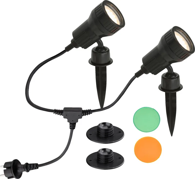 set om 2 - LED-markspettslampa Terra m. färgfilter från Briloner i Svart – produktbild