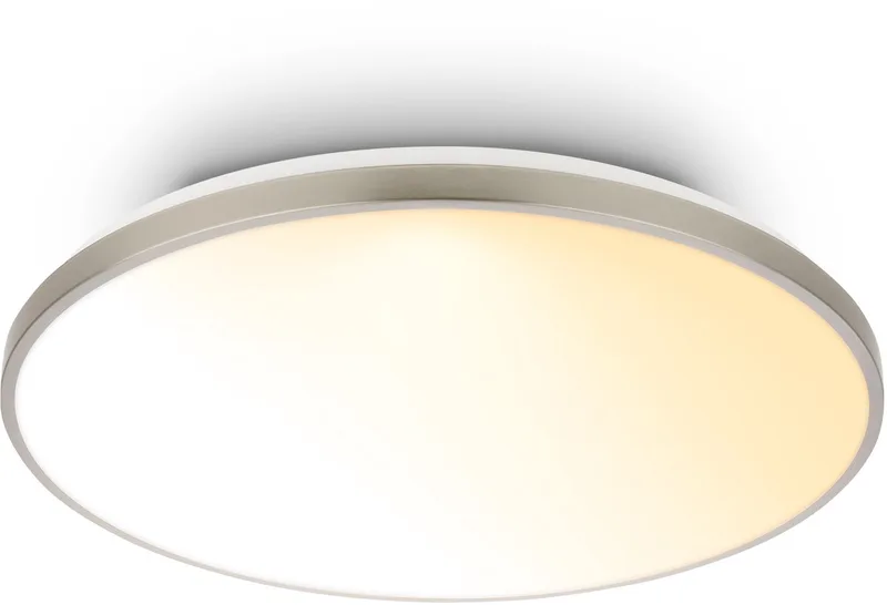 Competo - LED Plafondlamp - dimbaar - CCT - met afstandsbediening - melkachtig lichtvlak - Ø48cm - mat nikkel fra Briloner i Grå – produktbillede
