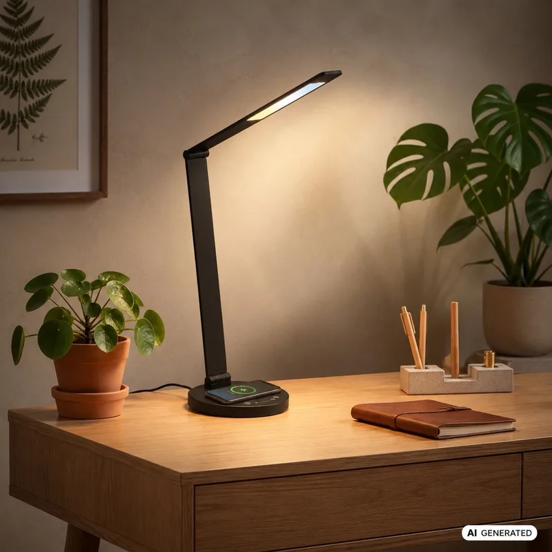 Cuma – Bureaulamp led – met inductief oplaadstation - CCT tafellamp – dimbaar tafellampje met touchbediening – h.: 44cm de Briloner en Noir – photo produit
