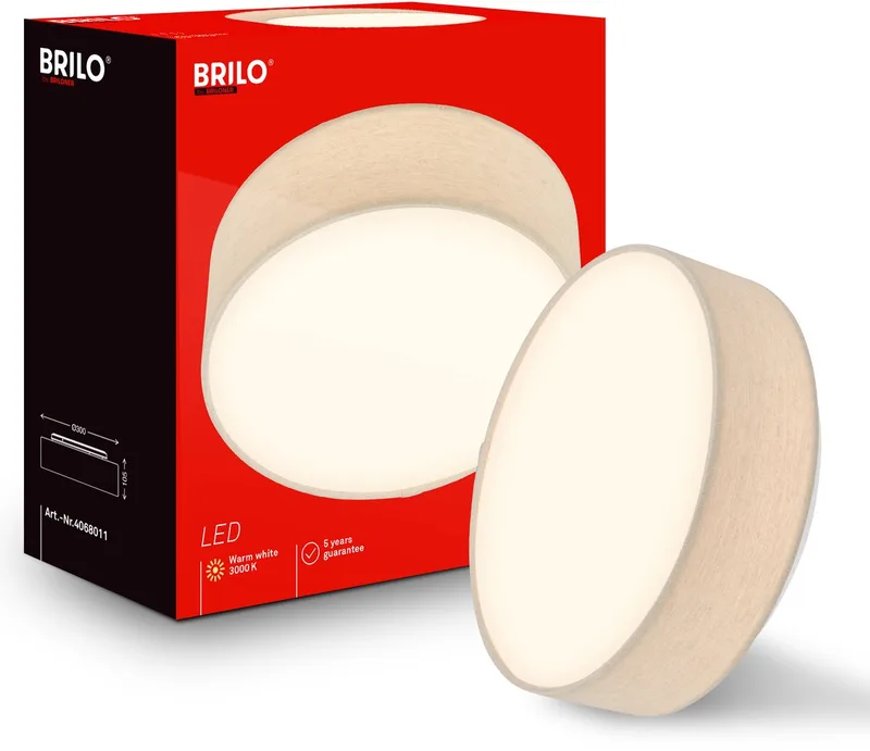 Duck - LED Plafondlamp met stoffen kap - warm wit licht - woonkamer verlichting - 16W - Ø30 - beige von Briloner in Beige – Produktfoto