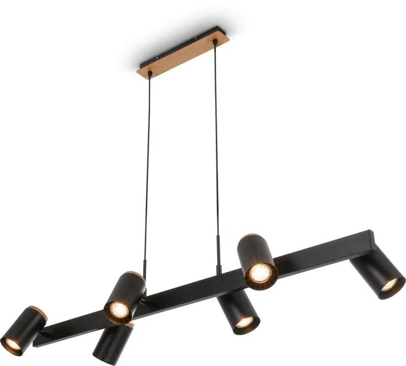 Duta – Hanglamp – met 6-lichts – zwenkbaar – GU10 fitting – eetkamerlamp – hout – 110 x 24,9 x 120 cm by Briloner in Black – product photo