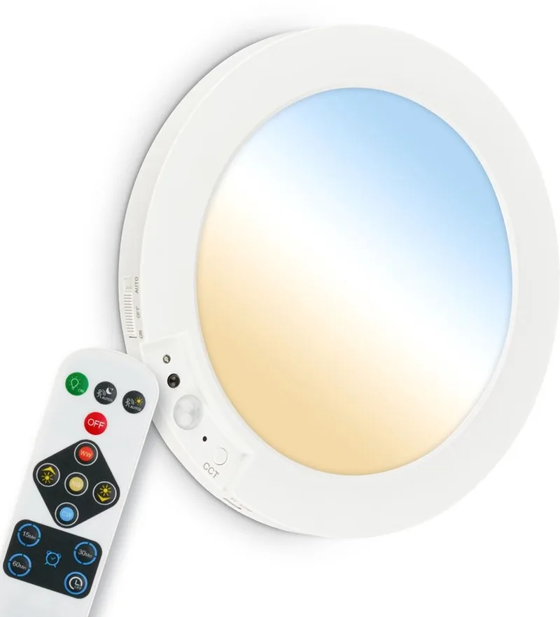 Edda - Wandlamp binnen oplaadbaar- met bewegingssensor - dimbaar - 3.000 - 6.500 K - met afstandsbediening - Ø19cm fra Briloner i Hvid – produktbillede