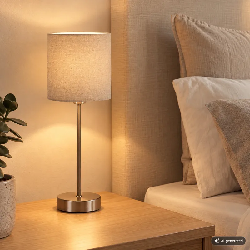 Fabric - Tafellamp slaapkamer lamp - tafellampje incl. aan/uit schakelaar - E14 - 25 W - 38.5cm från Briloner i Taupe – produktbild