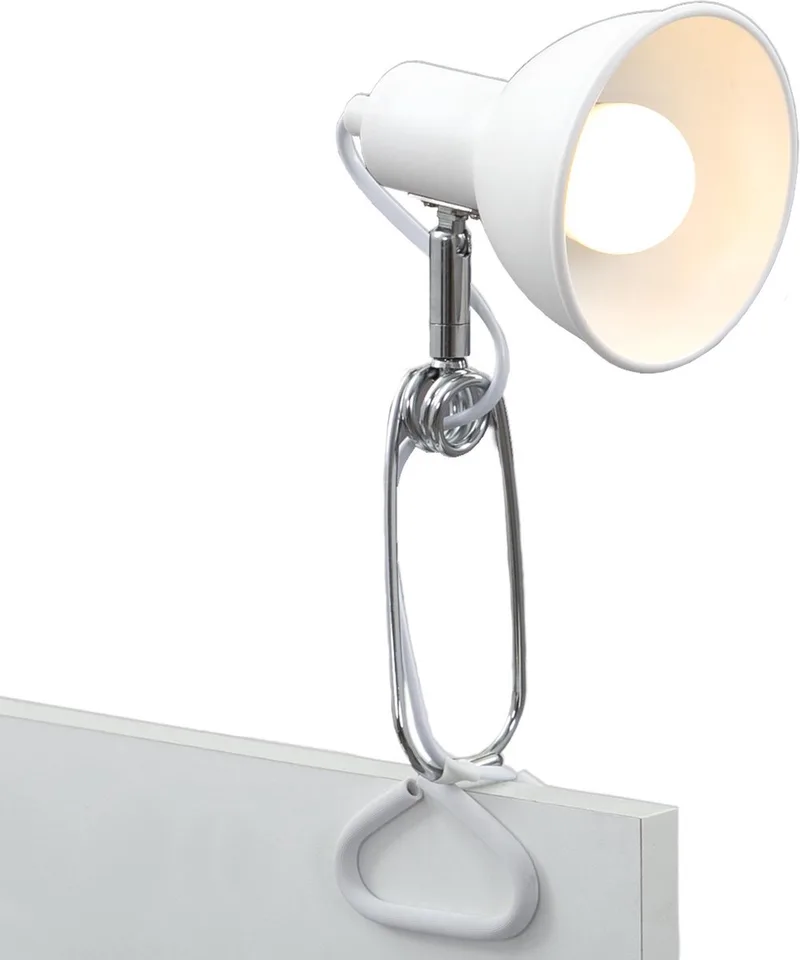 Fix, klämlampa, skrivbordslampa med E14-sockel, inkl. strömbrytare, klämspot med sladd 140cm från Briloner i Vit – produktbild