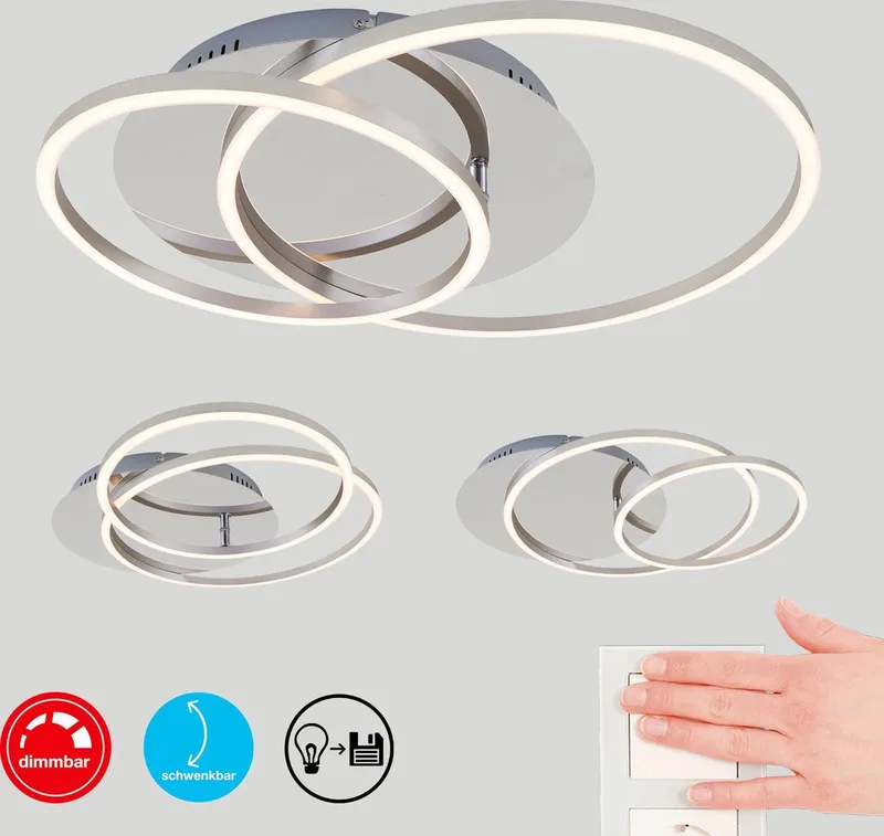 FRAME - plafonnière dimbaar - plafondlamp draaibaar - incl. geheugenfunctie - LED 40 Watt - 3.200 lumen - chroom aluminium - Ø 30cm de Briloner en Chromium aluminium – photo produit