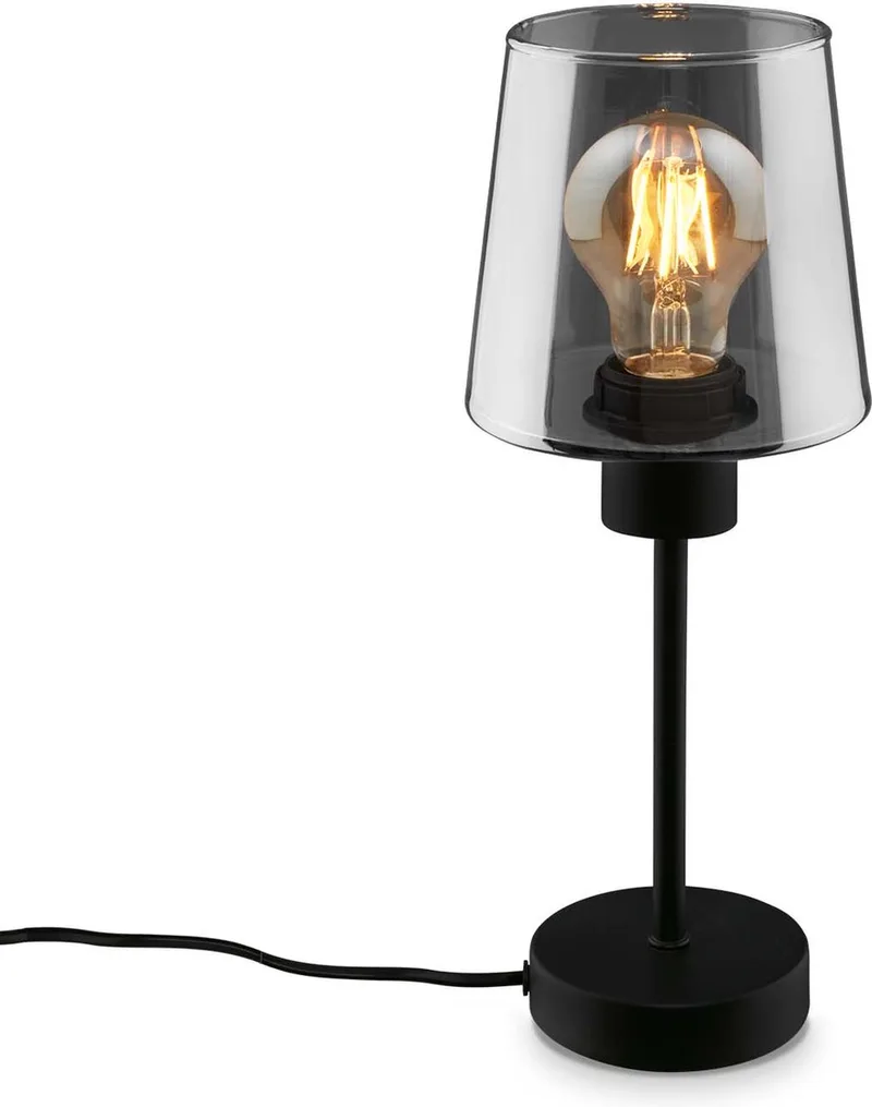 FUMI - Tafellamp - zwart - rookglas - 1xE27 max.10W de Briloner en Zwart-rook – photo produit