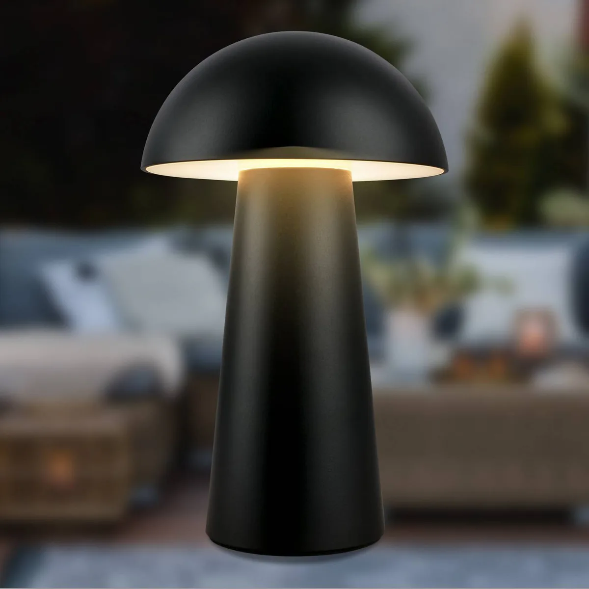 Fungo mini, lampe de table rechargeable, dimmable, tactile, pour l'intérieur et l'extérieur, lampe de table sans fil, h.: 19.5cm de Briloner en Noir – photo produit 2 sur 3