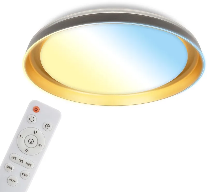 Gima - LED Plafondlamp - Dimbaar - Afstandsbediening - CCT-kleurtemperatuurregeling - Ø43 x 8 cm van Briloner in Zwart goud – productfoto
