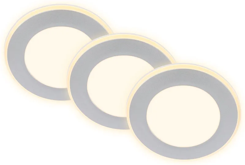 Gima - Set van 3 LED inbouwspots - 7988034 - Nachtlampfunctie - Panelen en ringen afzonderlijk schakelbaar - Memory-functie - Warm wit licht - Ø9,3 x 3 cm - Mat van Briloner in Chroom – productfoto
