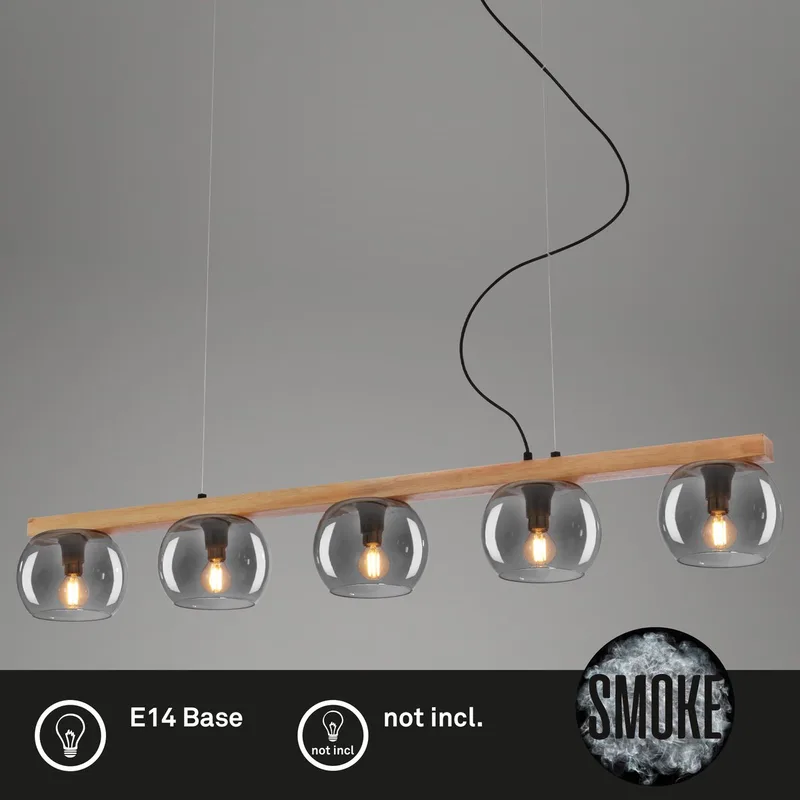 Hanglamp - 4143054 - E14 fitting - Rookglas - Houttoepassing - Gloeilamp niet inbegrepen - 112 x 16 x 120 cm - Zwart-hout fra Briloner i Rookhout – produktbillede