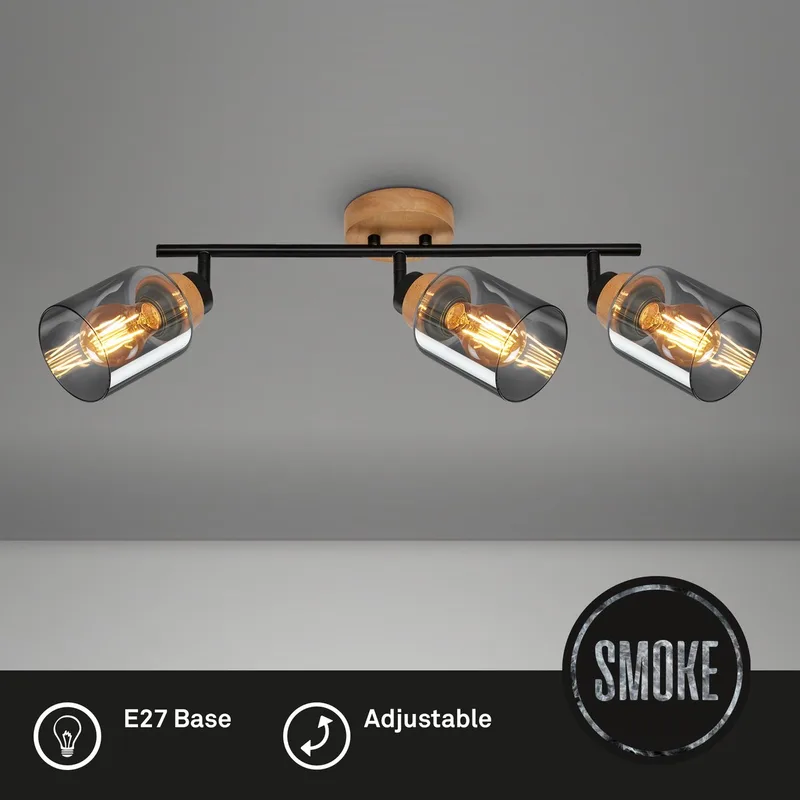 HEMA - Plafondlamp, Plafondlamp, Lamp, Rookglas, Draaibaar, Woonkamerlamp, Slaapkamerlamp, Keukenlamp, Zwart-hout de Briloner en Zwart-rook – photo produit