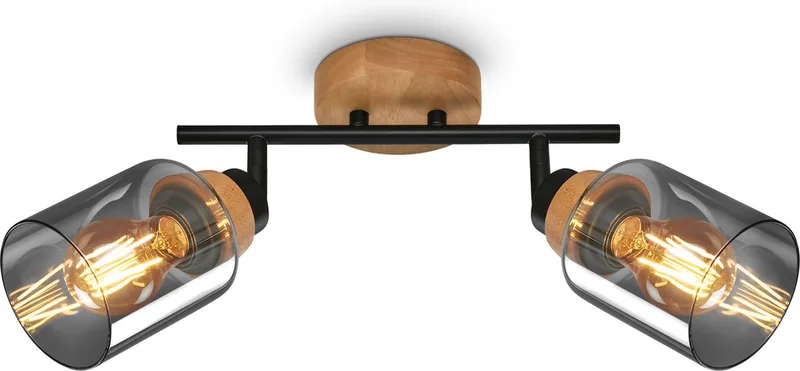 HEMA - Spot, met hout, rookglas, 2x E27 max. 10W de Briloner en Zwart-rook – photo produit