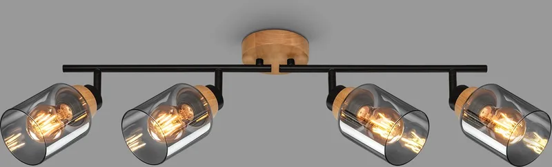 HEMA - Spot, met hout, rookglas, 4x E27 max. 10W de Briloner en Zwart-rook – photo produit